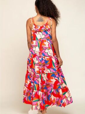 Coral Multi-Color Printed Tiered Dress  medium